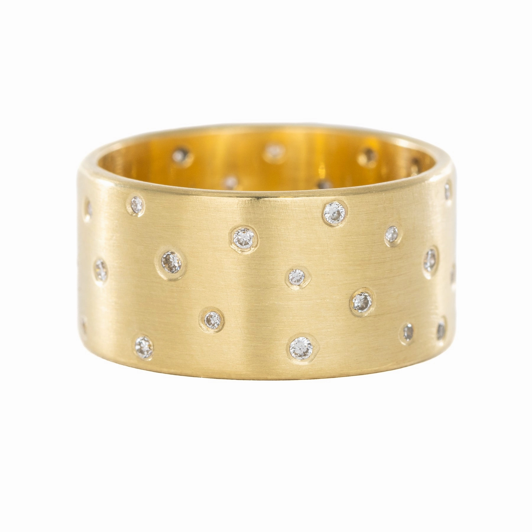 18ky Gold Scattered Diamond Band (Diamonds All The Way Around) - 4mm, 7mm, 10mm Finest Touch