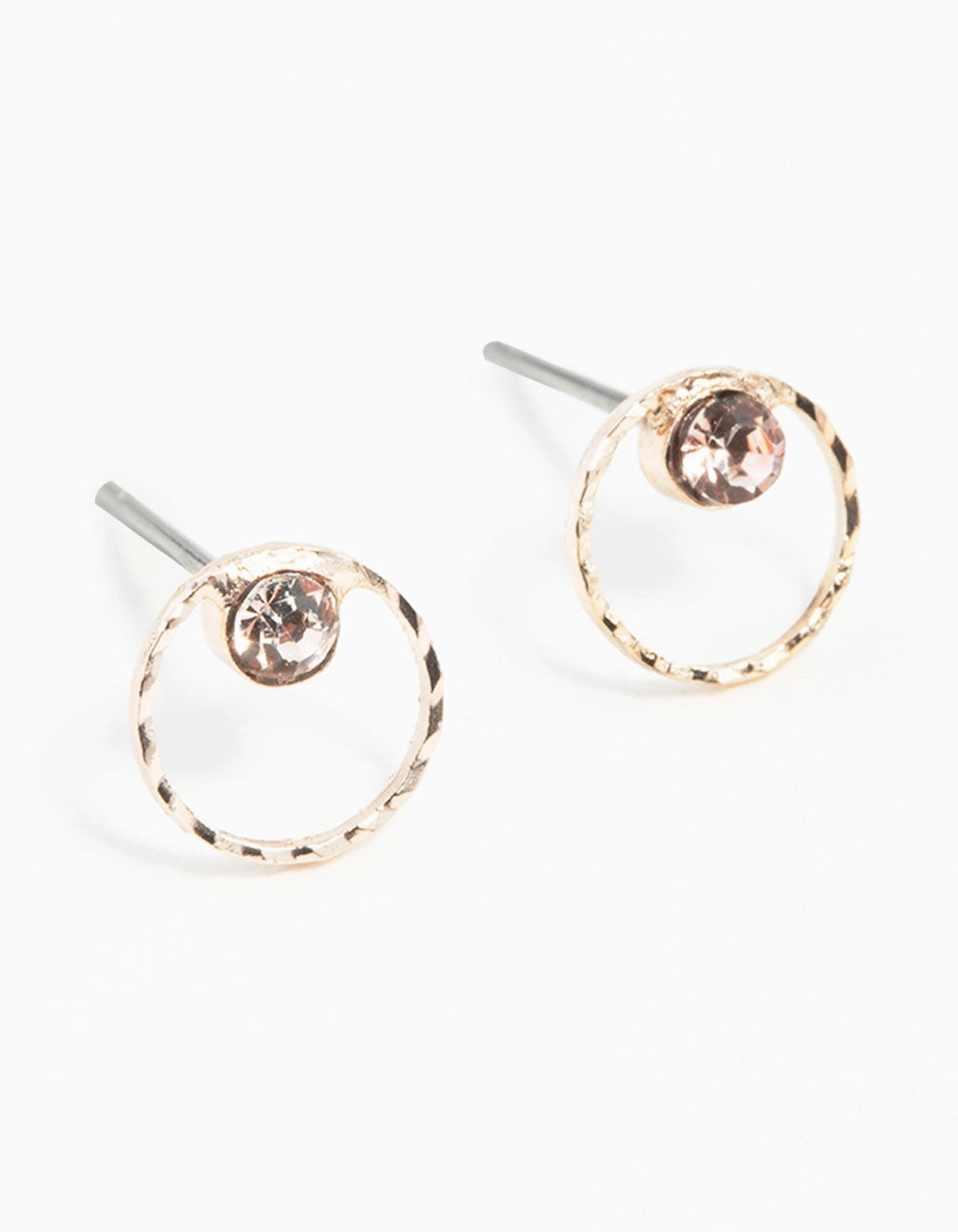 Rose Gold Geometric Circle Diamante Stud Earrings Stylish Gift Sophisticated Shape