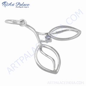 All weather Stylish Girls' CZ Gemstone Silver Leaf Pendant - Fashionable Jewelry