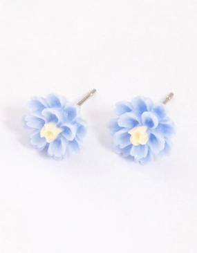 Blue Dahlia Stud Earrings Contemporary Feature