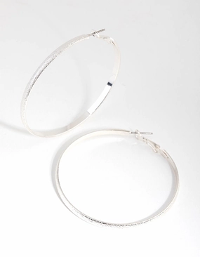 Silver Brushed 55mm Textured Hoop Earrings Everyday Pieces