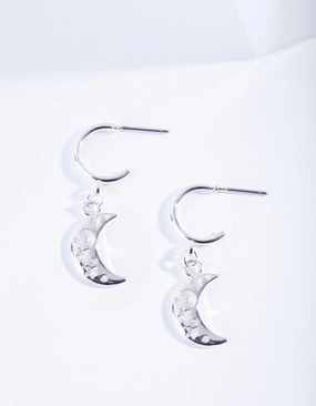 Night Mood Silver Cut-Out Moon Hoop Earrings