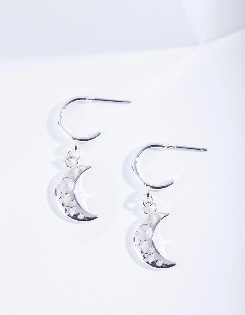 Night Mood Silver Cut-Out Moon Hoop Earrings