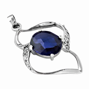 Stylish Iolite and Cubic Zirconia Gemstone Silver Pendant Amazing Design Group Piece