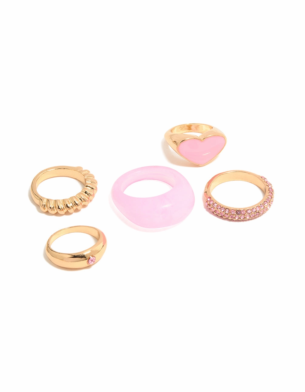 Pure Brilliance Custom Touch Gold Pink Acrylic & Diamante Rings 5-Pack