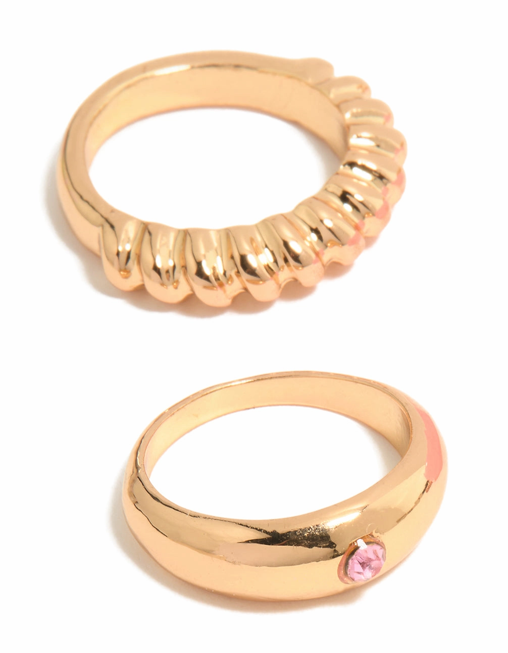 Opulent Design Gold Pink Acrylic & Diamante Rings 5-Pack
