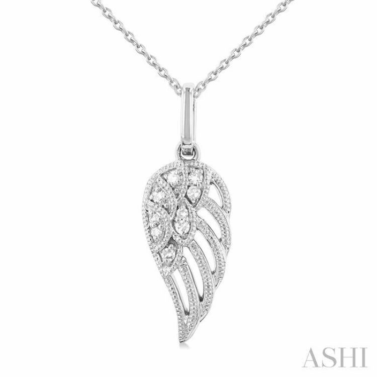 Perfect Present Travel Essential 1/20 Ctw Petite Angel Wing Round Cut Diamond Fashion Pendant With Chain in 10K White Gold