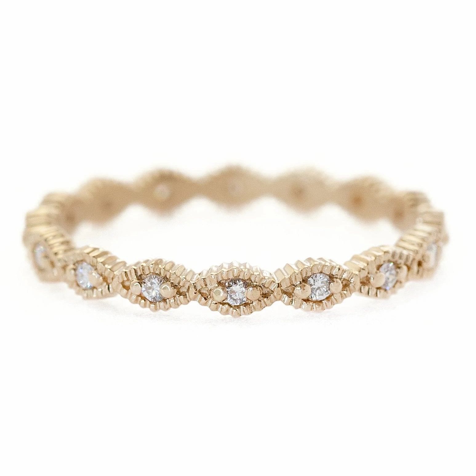 Floral Mood Ribbed Triangle Thin Band - 18k Yellow Gold   Diamonds (.12 ctw)