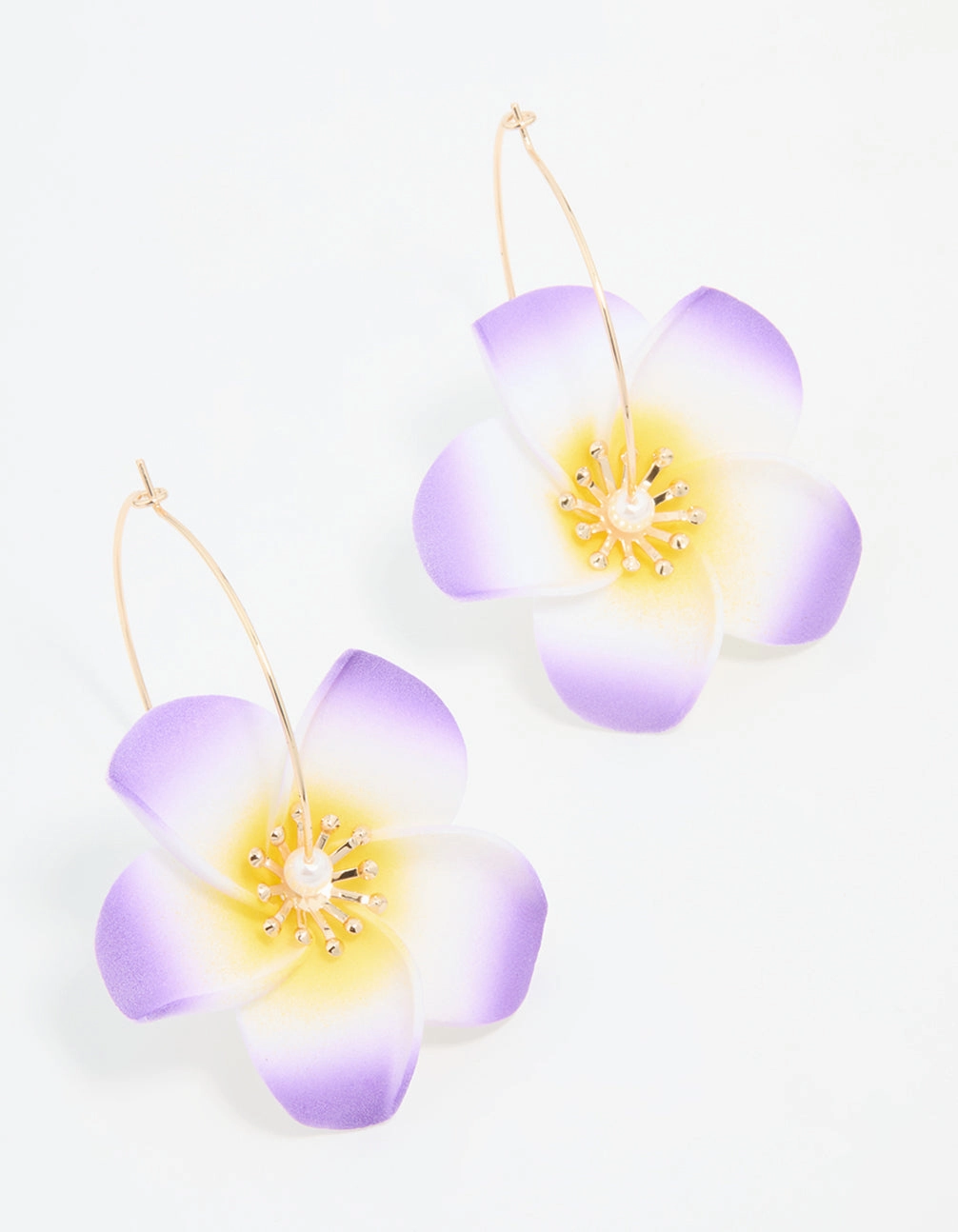 Handcrafted Treasures Handcrafted Form Gold Purple Pearl Large Frangipani Hoop Earrings