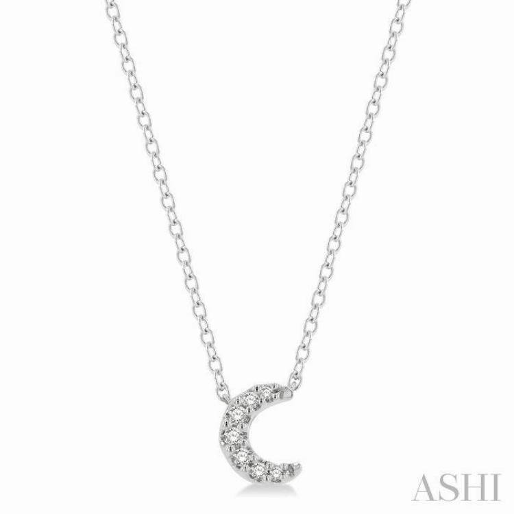 Fall Accent 1/20 Ctw Crescent Round Cut Diamond Petite Fashion Pendant With Chain in 10K White Gold