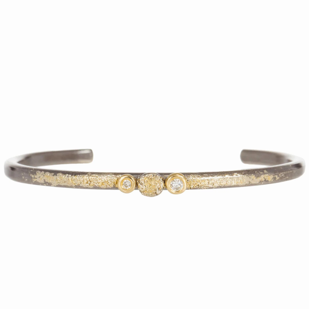Distinctive Appeal Three Bloom Dusted Skinny Cuff - 22ky, 18ky, Oxidized Silver   VS Diamonds