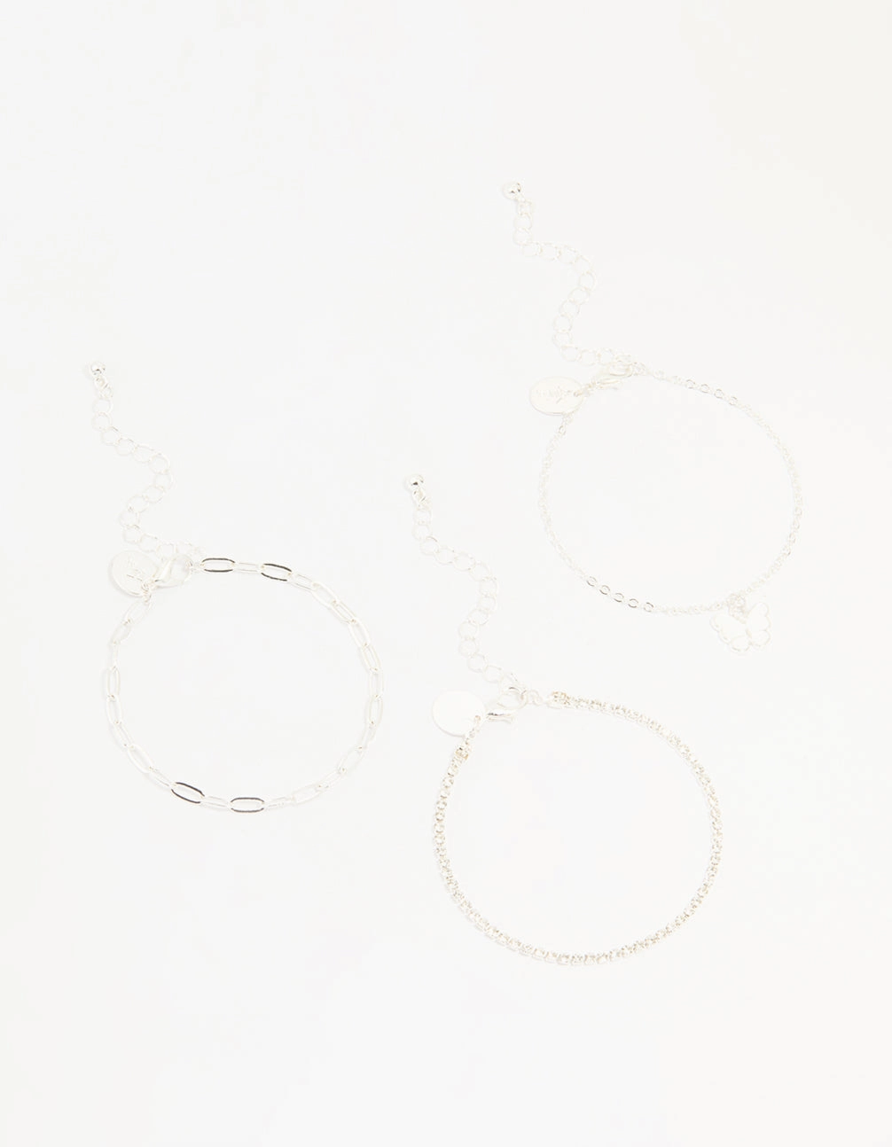 Silver Diamante Chain & Butterfly Bracelets 3-Pack Distinctive Edge Exclusive Glow
