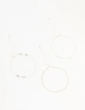 Silver Diamante Chain & Butterfly Bracelets 3-Pack Distinctive Edge Exclusive Glow