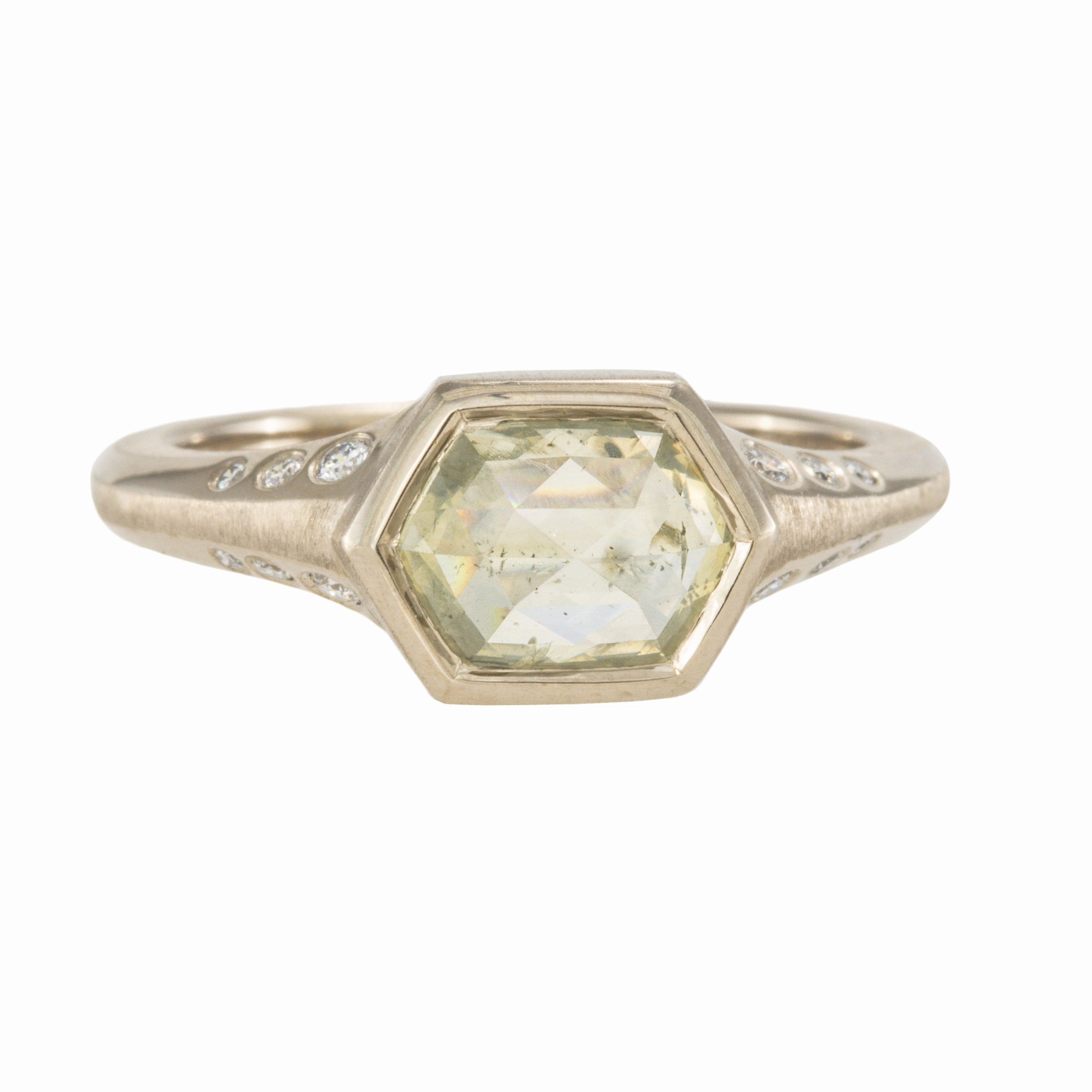 1.38ct Clear White Hexagon Rosecut Diamond   VS Accents - 18kpw   VS Diamonds Sophisticated Style