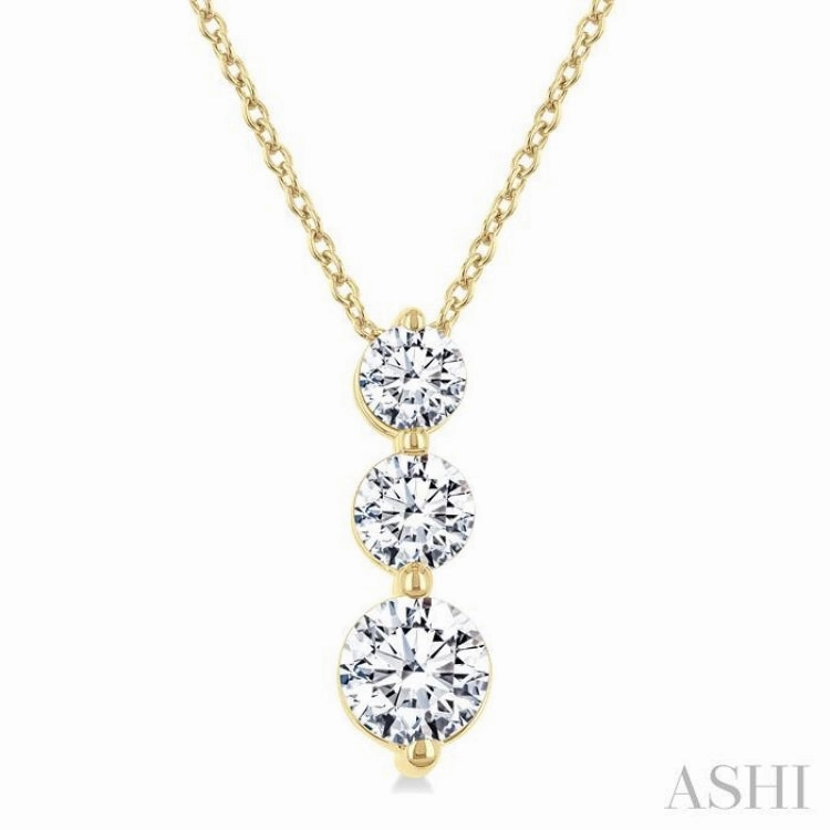 3/4 Ctw Round Cut Diamond Three-Stone Snowman Pendant With Chain in 14K Yellow Gold Superb Accessory