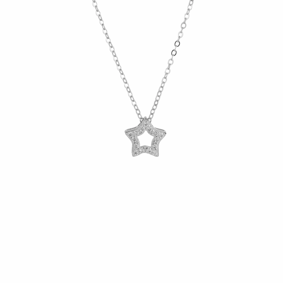 Elegant feature Signature Detail Contour Mini Silver Star Necklace