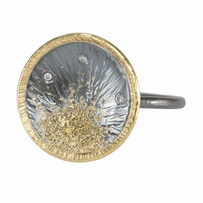 Bold Finish Stylish Style Sun Rays Ring - 22k/18k Gold, Oxidized Silver   VS White Diamonds