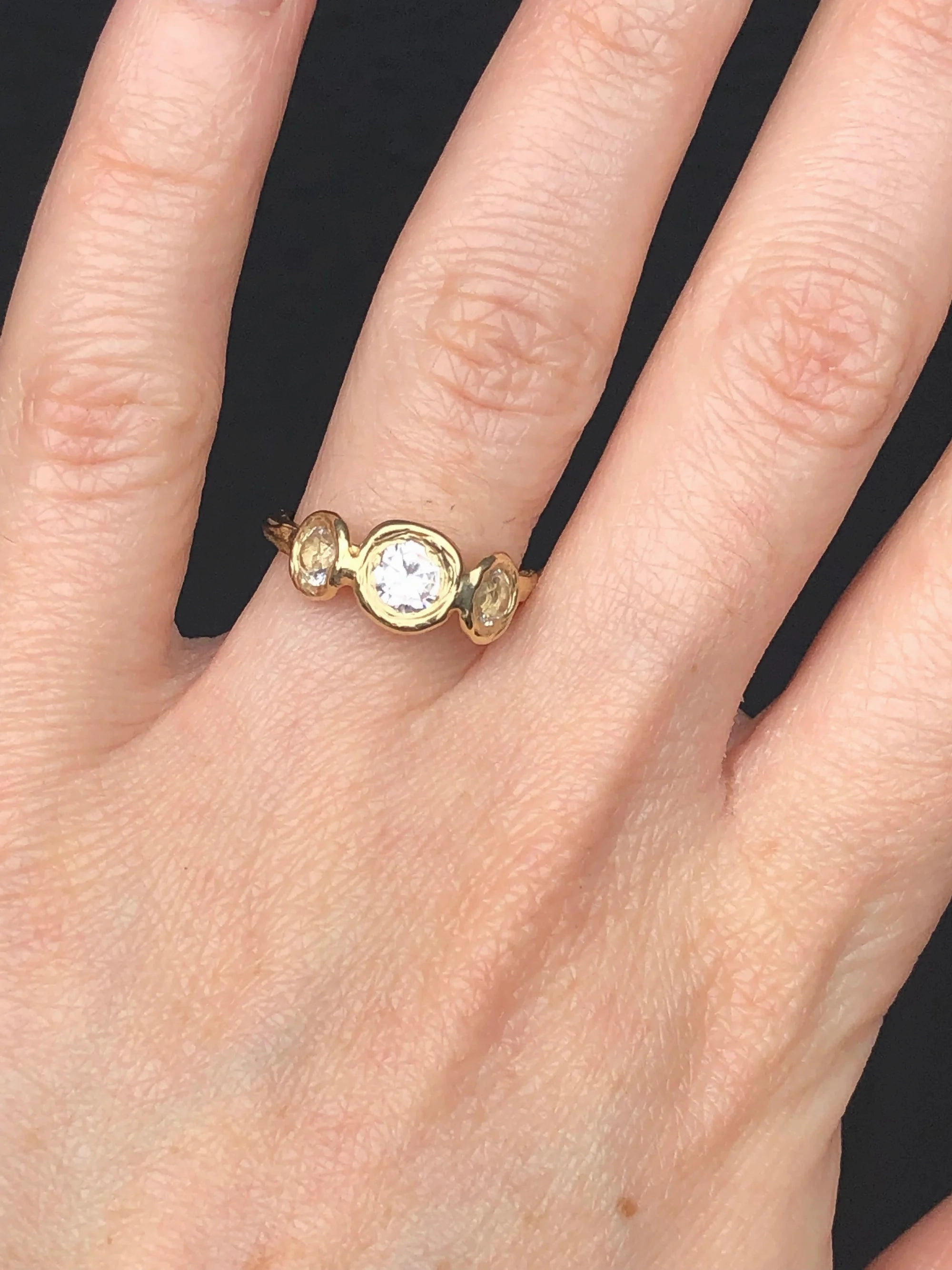 Sunburst Trio Ring - 14k Gold   White Sapphires Red Carpet Elegant Snap