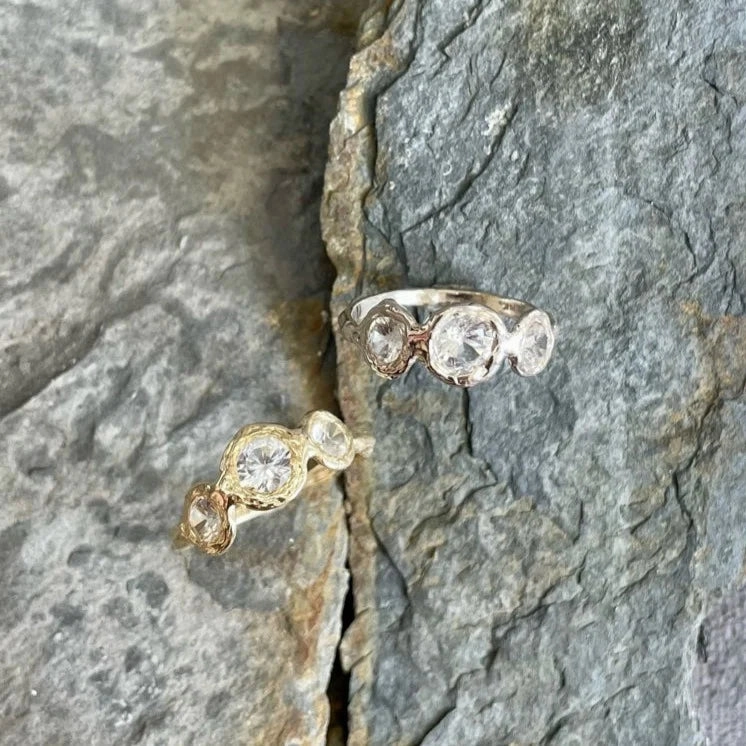 Classic Trend Fashion Jewelry Sunburst Trio Ring - 14k Gold   White Sapphires