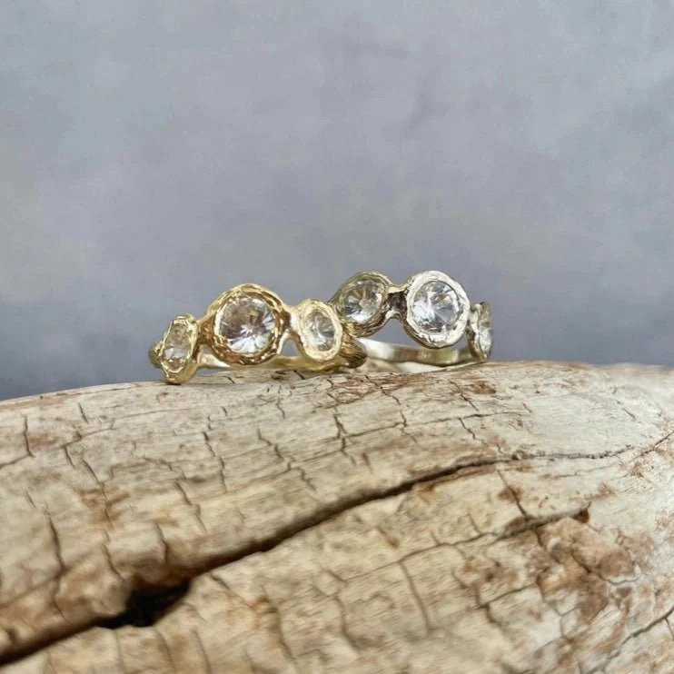 Gift Box Modern Twist Sunburst Trio Ring - 14k Gold   White Sapphires