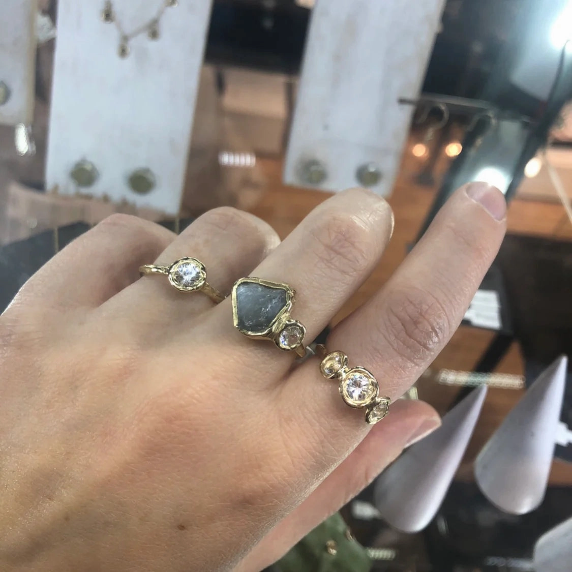 Chic Flair Pastel Mood Sunburst Trio Ring - 14k Gold   White Sapphires