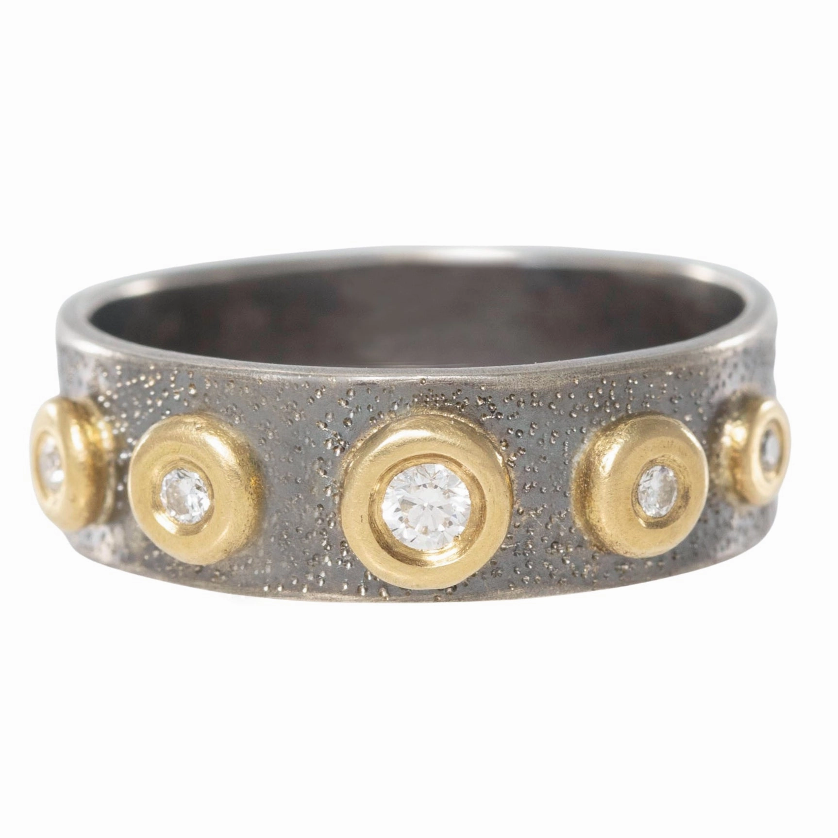 Modern Minimal Sunnyside Diamond Band - 18k Gold   Oxidized Silver