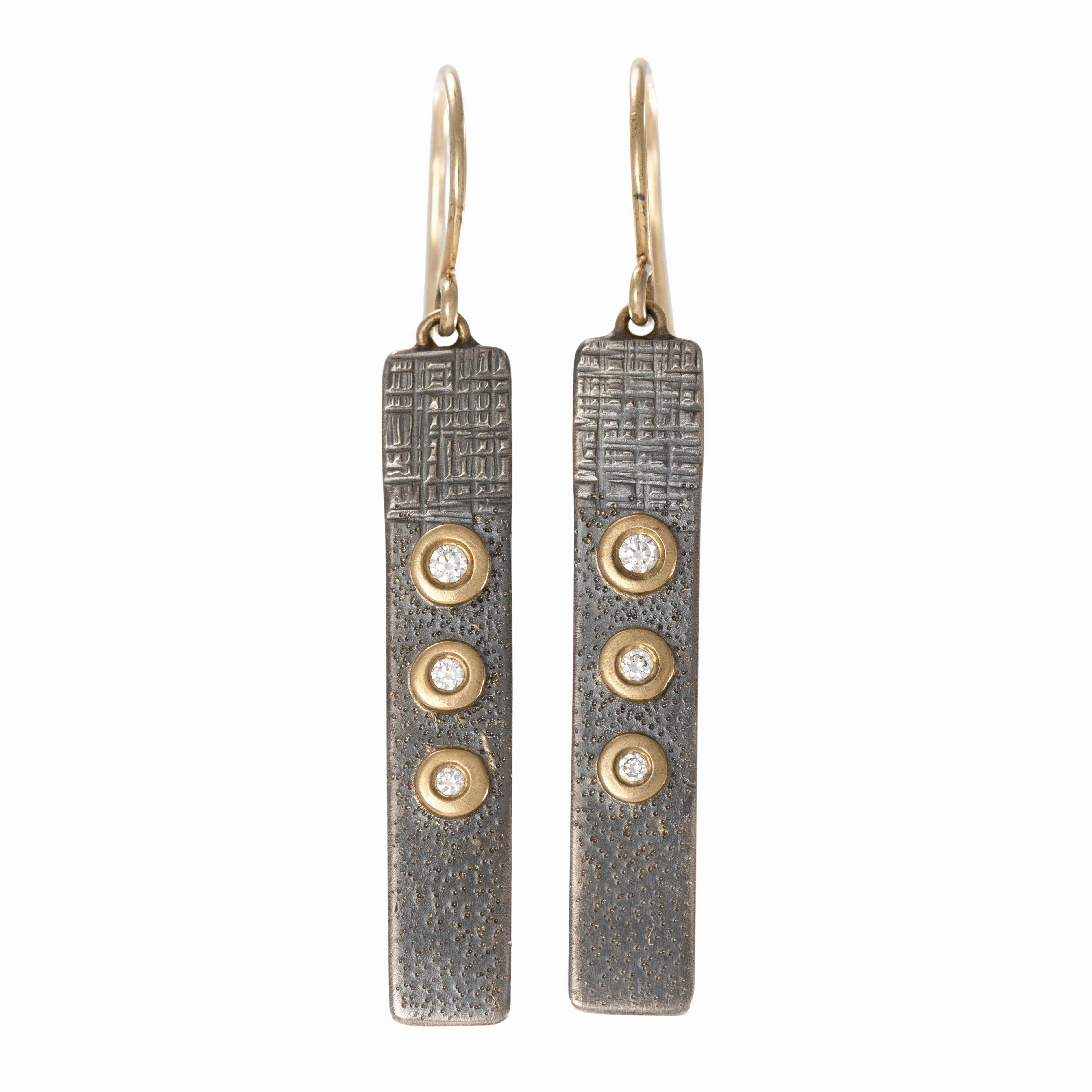 Sunnyside Diamond Earrings - 18k/14k Gold, Oxidized Silver,   VS White Diamonds Trendy Form
