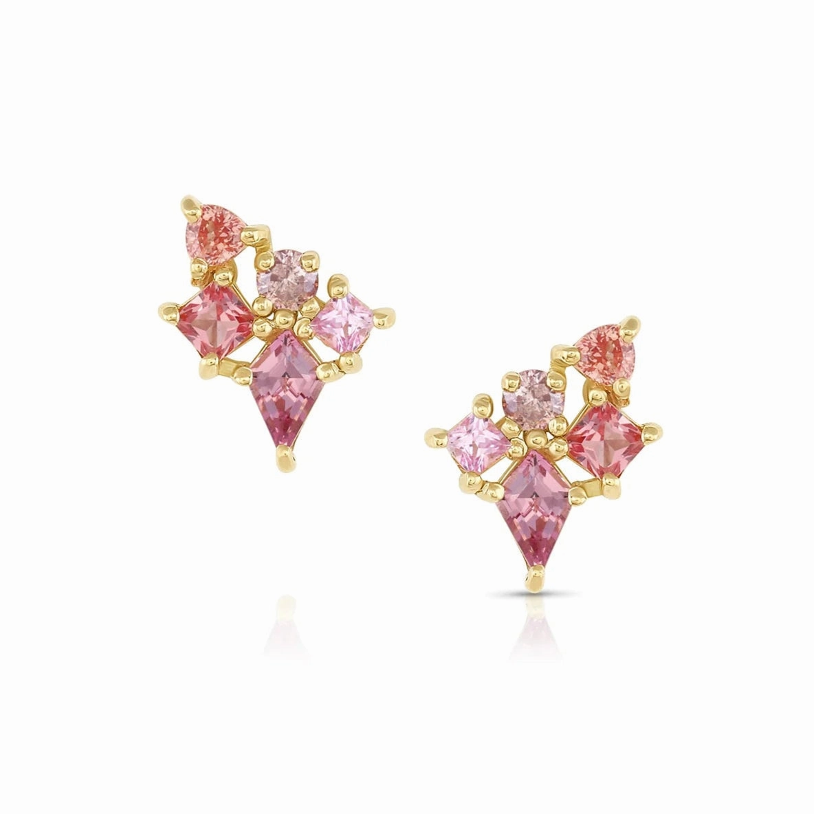 Sunset Cluster Earrings - 18ky Gold, Pink & Orange Sapphires, Malaya Garnets   Pink Diamonds Sleek Edge
