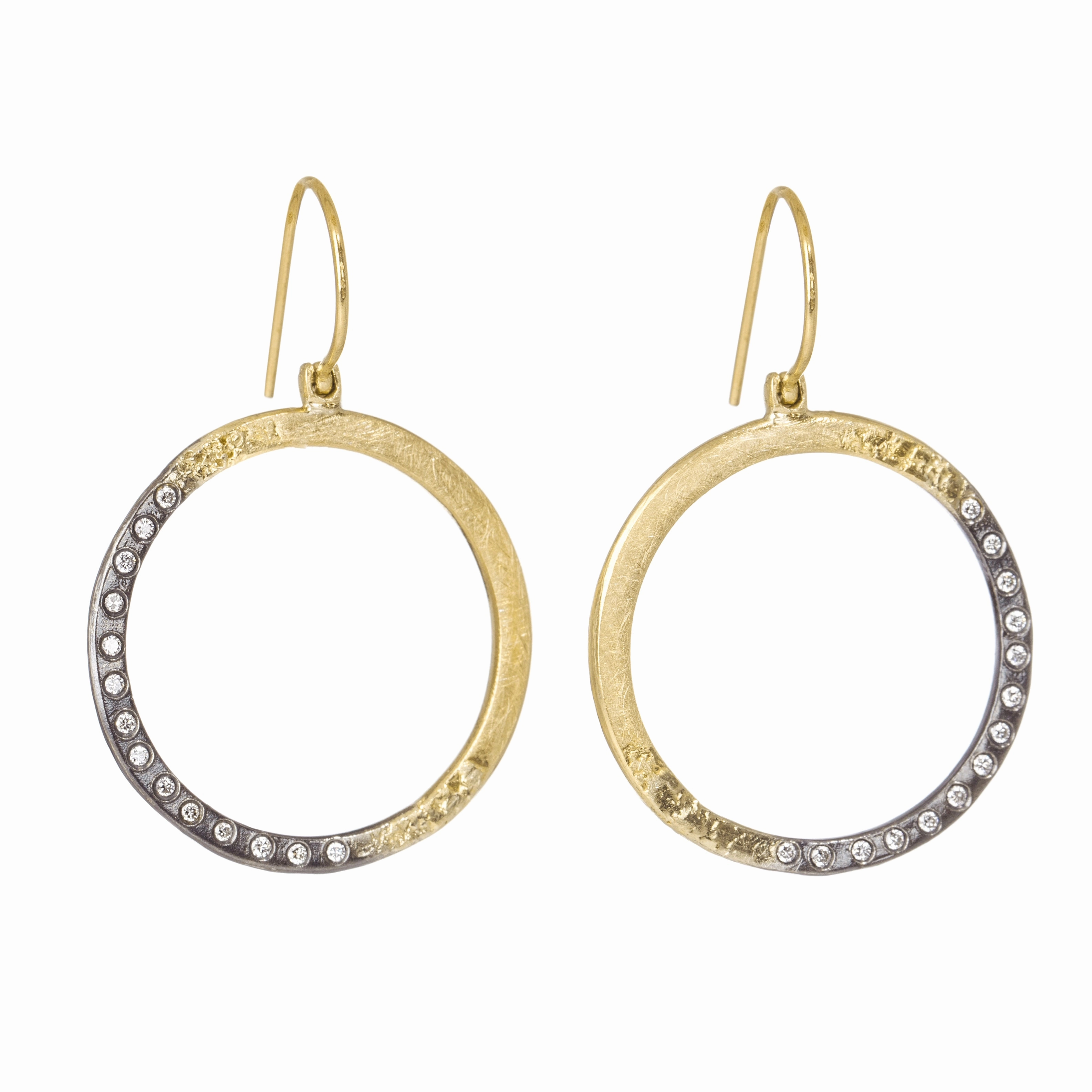 Starry Night Sunshine Hoops - 18ky, Oxidized Silver   VS Diamonds