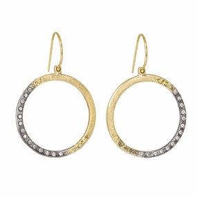 Starry Night Sunshine Hoops - 18ky, Oxidized Silver   VS Diamonds