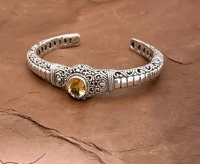 Precious Gem Superb Citrine Bracelet With Classic Bali Design And Handwork