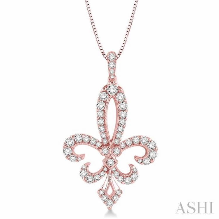 3/4 Ctw Round Cut Diamond Fleur De Lis Pendant in 14K Rose Gold with Chain Personalized Item