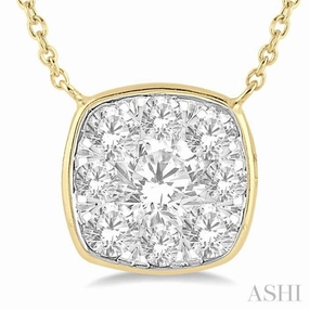 Retro Accent Fashion Statement 1/2 Ctw Cushion Shape Lovebright Diamond Pendant With Chain in 14K Yellow & White Gold