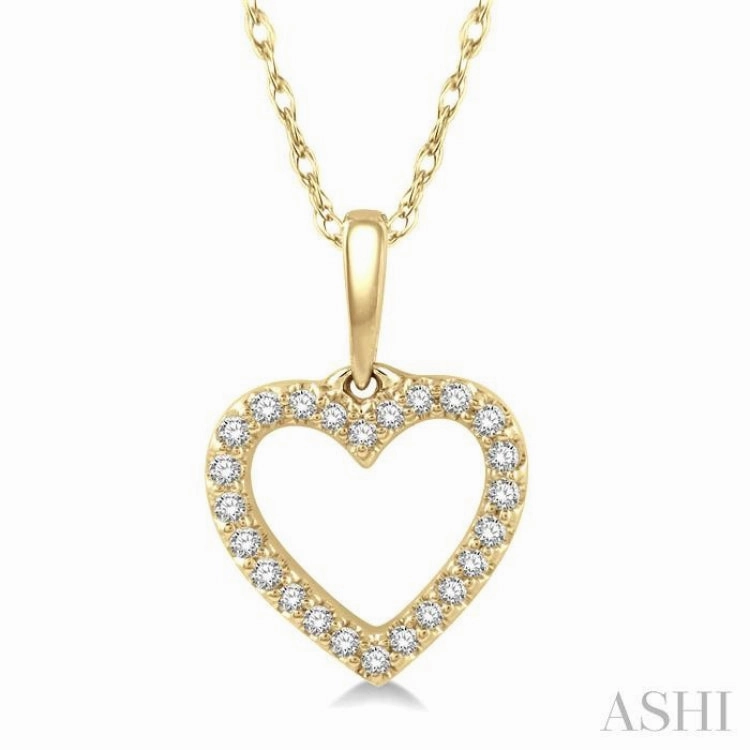 Formal Event Piece 1/10 Ctw Hollow Cut Heart Charm Round Cut Diamond Petite Pendant in 10K Yellow Gold with Chain