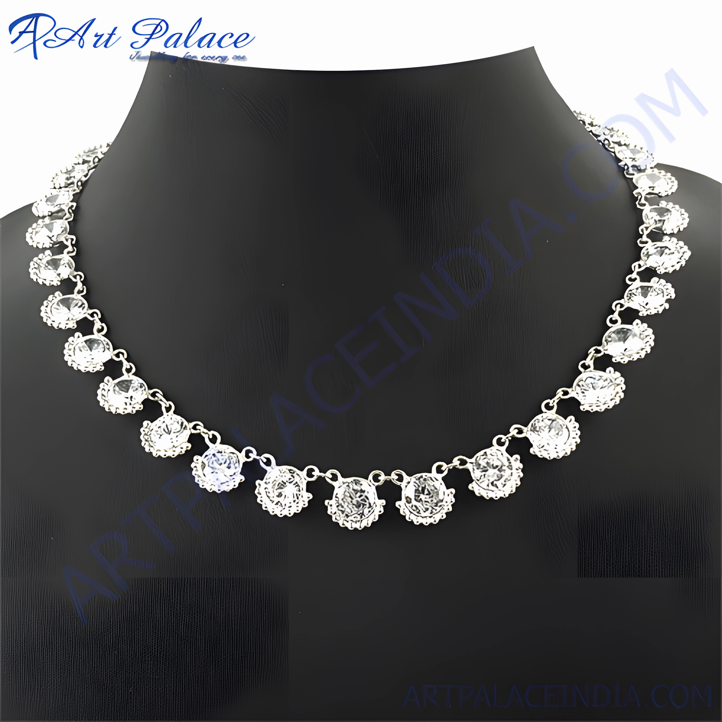 Evening Party Anniversary Style Latest Luxury Cubic Zirconia Gemstone Silver Necklace - Shop Now