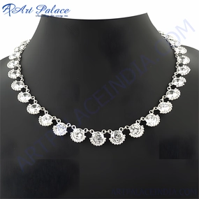 Evening Party Anniversary Style Latest Luxury Cubic Zirconia Gemstone Silver Necklace - Shop Now
