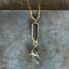 Tasteful Accent Supernova Pendant - Tourmaline, Pyrite   Brass