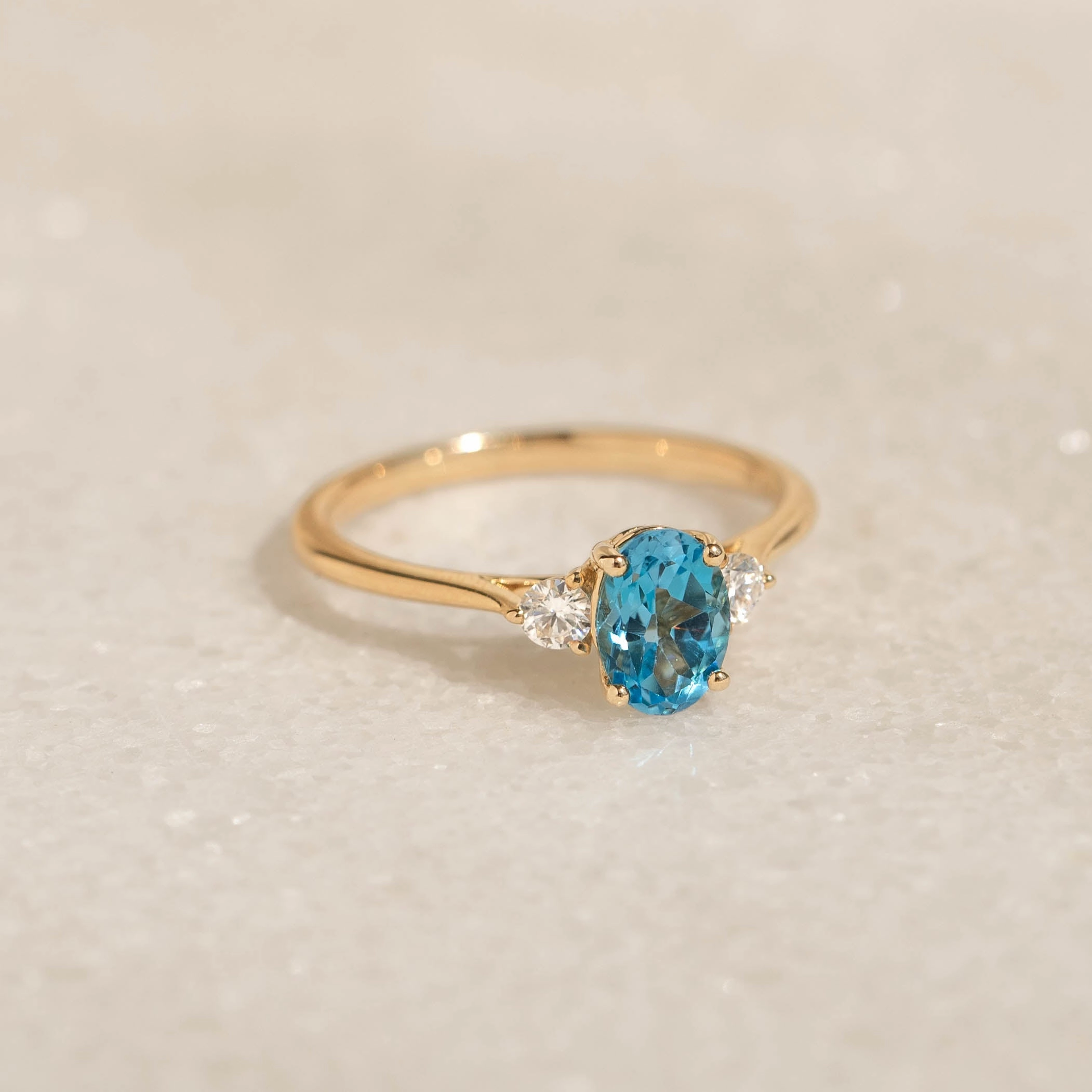 Swiss Blue Topaz and Diamond Ring 14k Gold - Kindra Layer Accent Classic Appearance