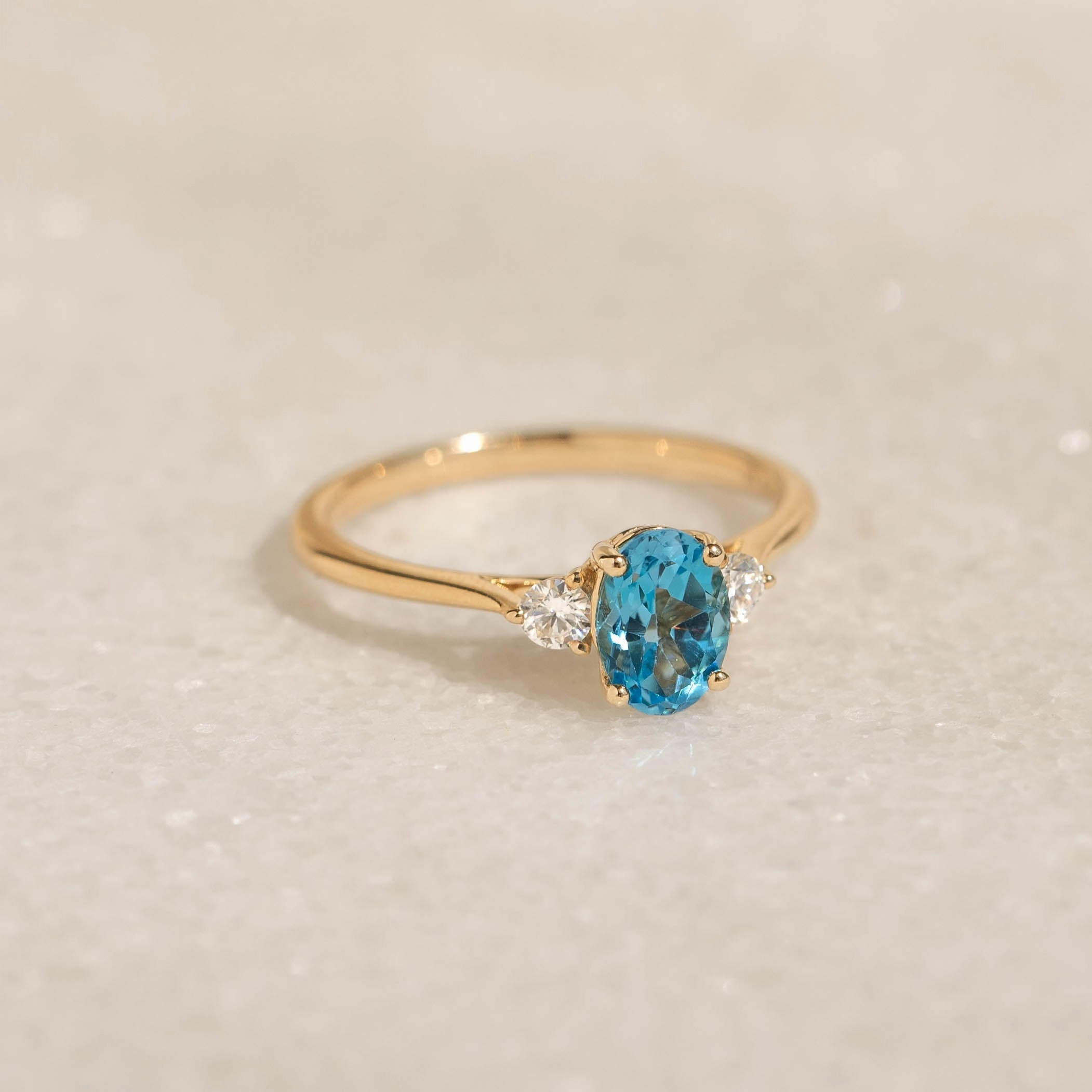 Boho Jewelry Chic Product Swiss Blue Topaz and Diamond Ring 14k Gold - Kindra