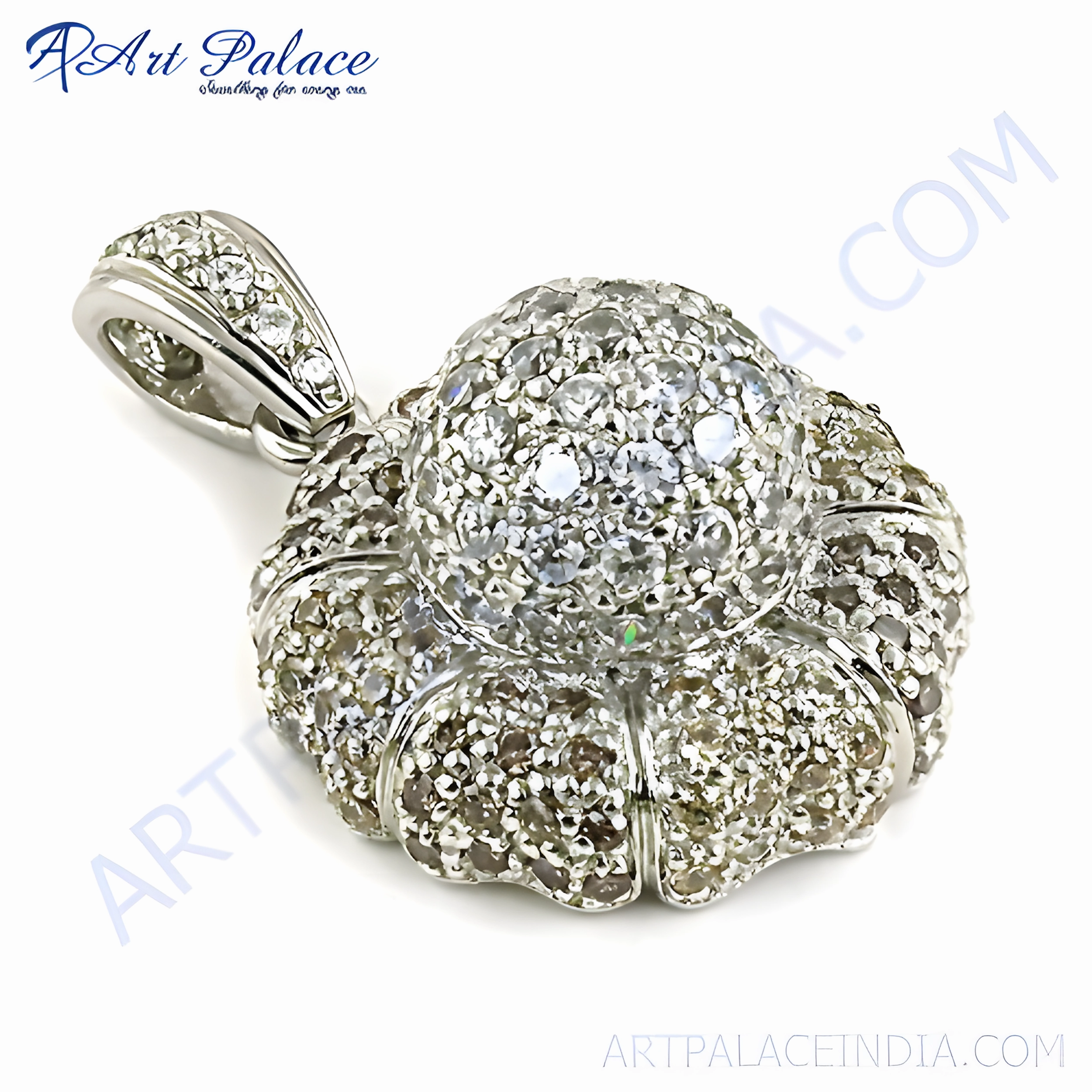 Contemporary Style Handcrafted Yellow & White Cubic Zirconia Silver Pendant | Unique Jewelry