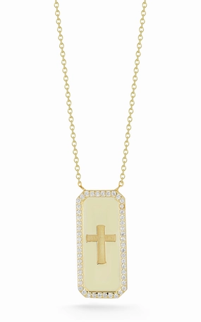 Feminine Edge Tag Cross Necklace