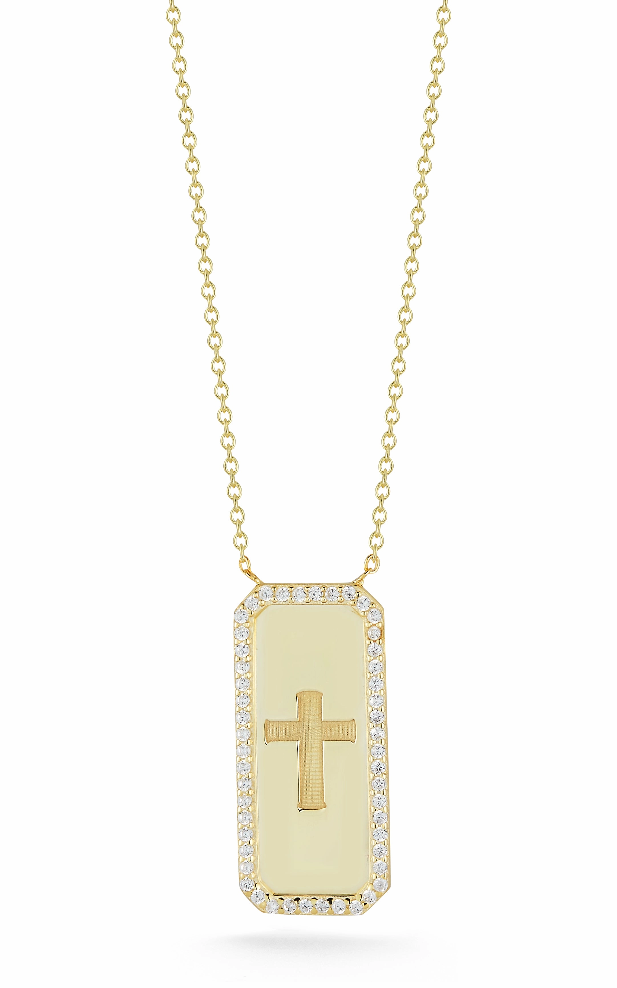 Feminine Edge Tag Cross Necklace