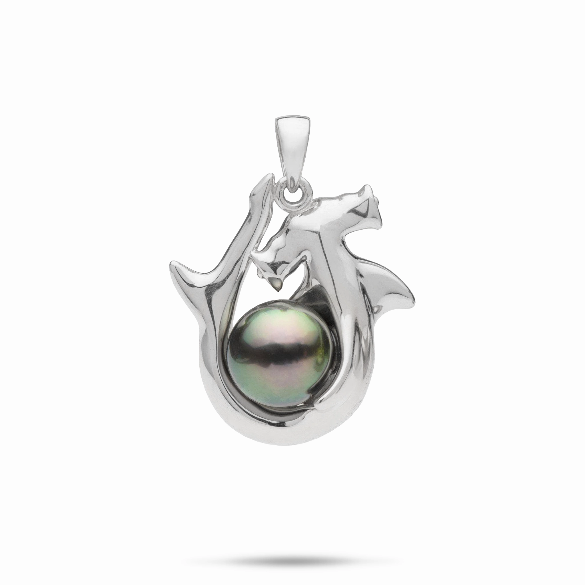 Spring Accessory Tahitian Black Pearl Hammerhead Shark Pendant in White Gold - 9-10mm