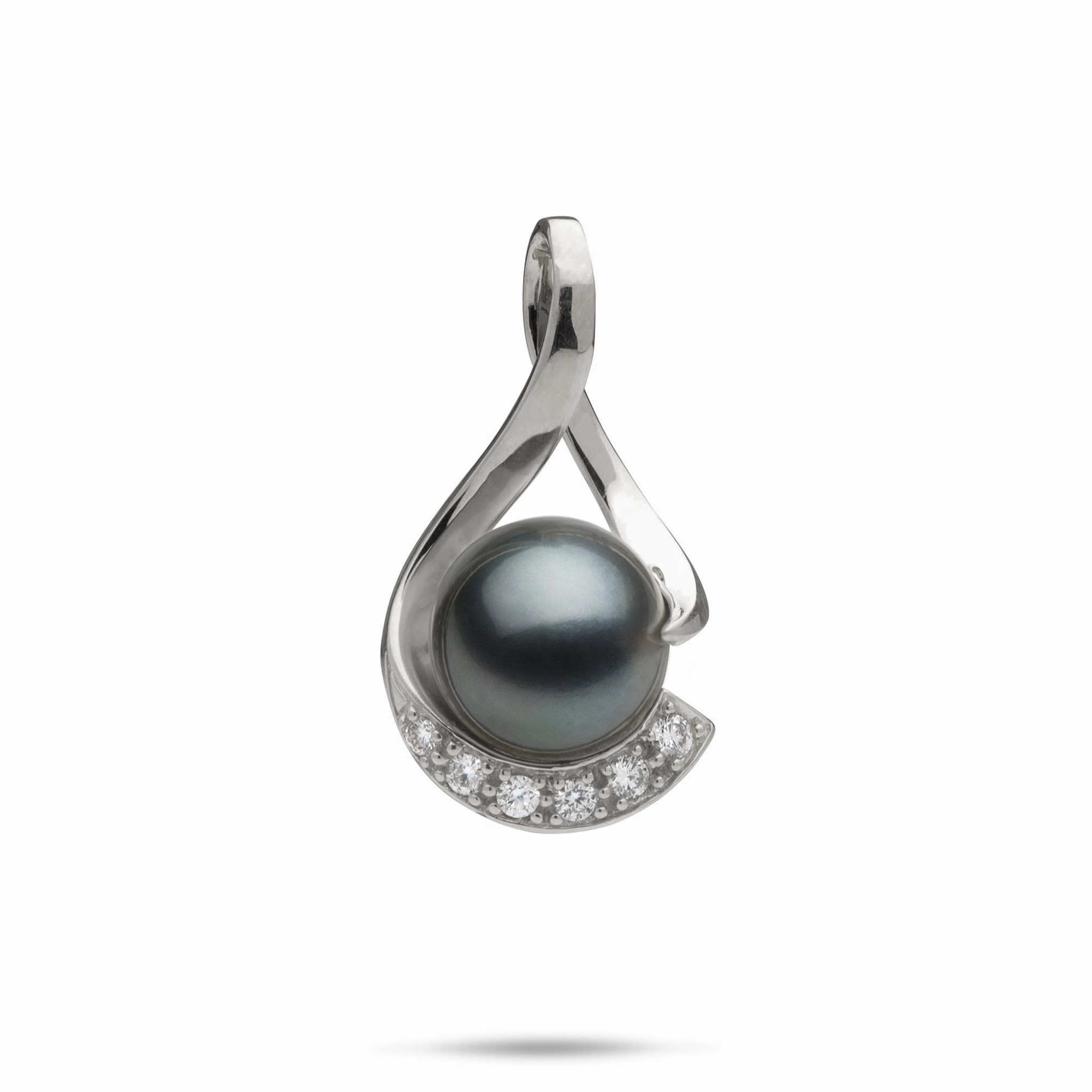 Tahitian Black Pearl Infinity Pendant in White Gold with Diamonds - 11-12mm Sequined Jewelry