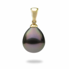 Black Tie Jewelry Tahitian Black Pearl Pendant in Gold - 12-13mm
