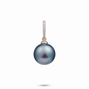 Relaxed Fit Tahitian Black Pearl Pendant in Gold with Diamonds - 12-14mm