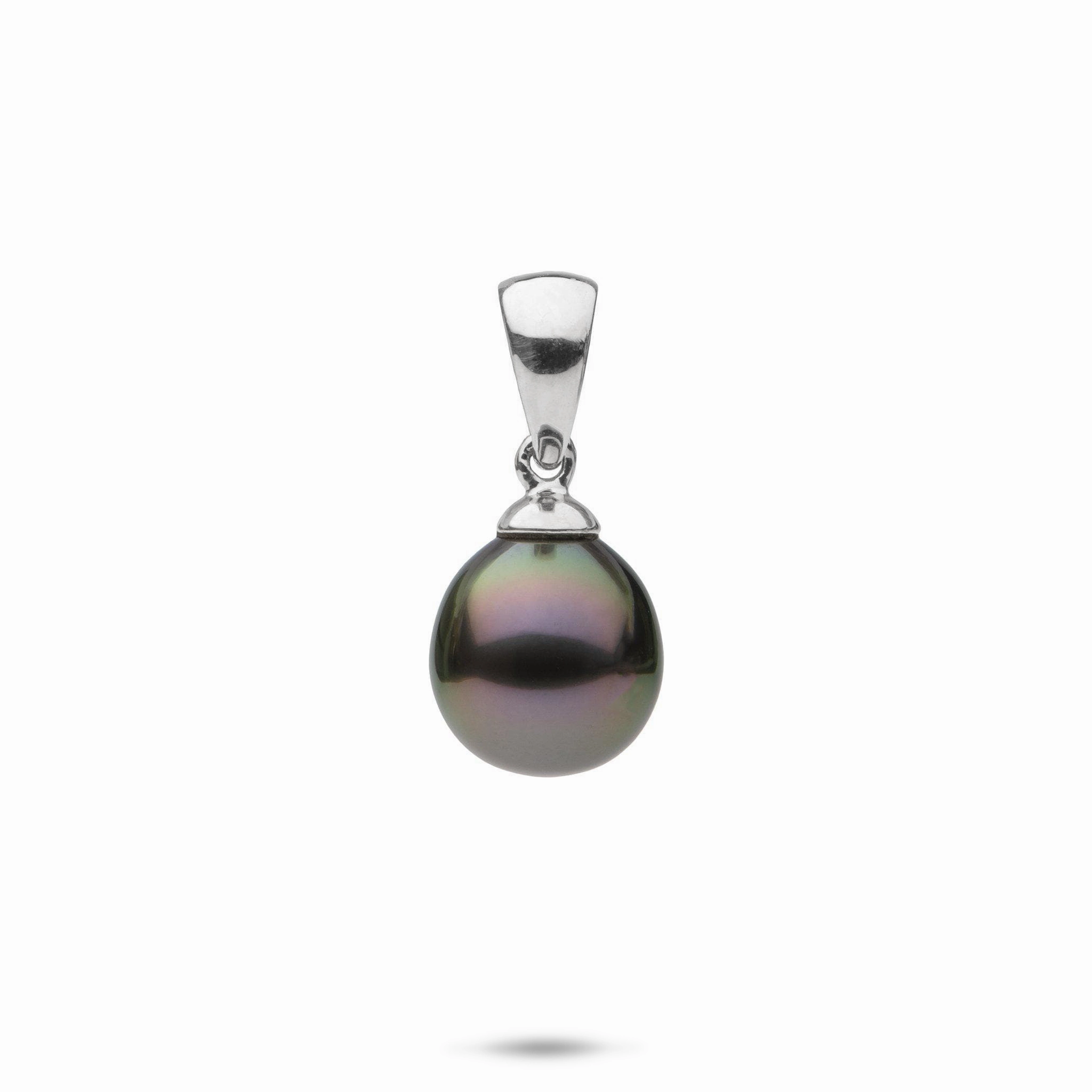 Festive Gift Shiny Surface Jewelry Tahitian Black Pearl Pendant in White Gold - 8-12mm