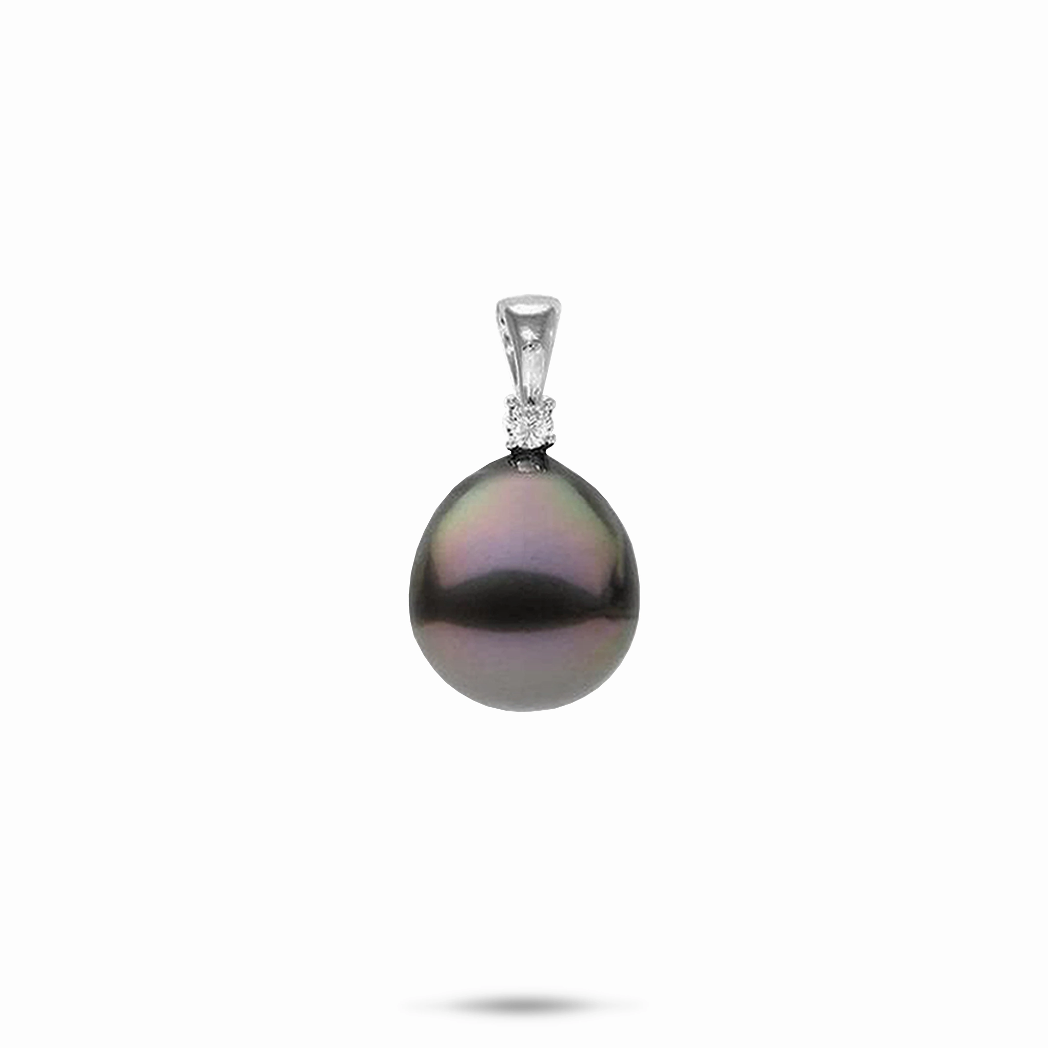Tahitian Black Pearl Pendant in White Gold with Diamond - 11-12mm Mother??s Accent