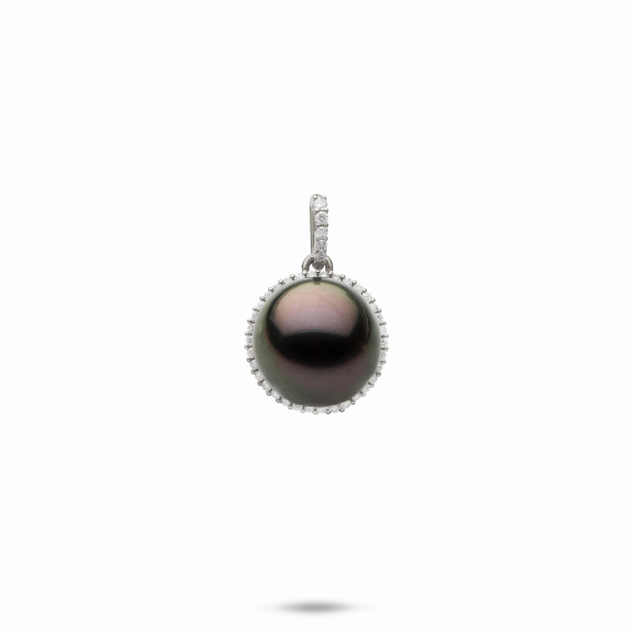 Timeless Detail Tahitian Black Pearl Pendant in White Gold with Diamonds - 10-11mm
