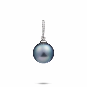 Tahitian Black Pearl Pendant in White Gold with Diamonds - 12-14mm Custom Designed Accessory